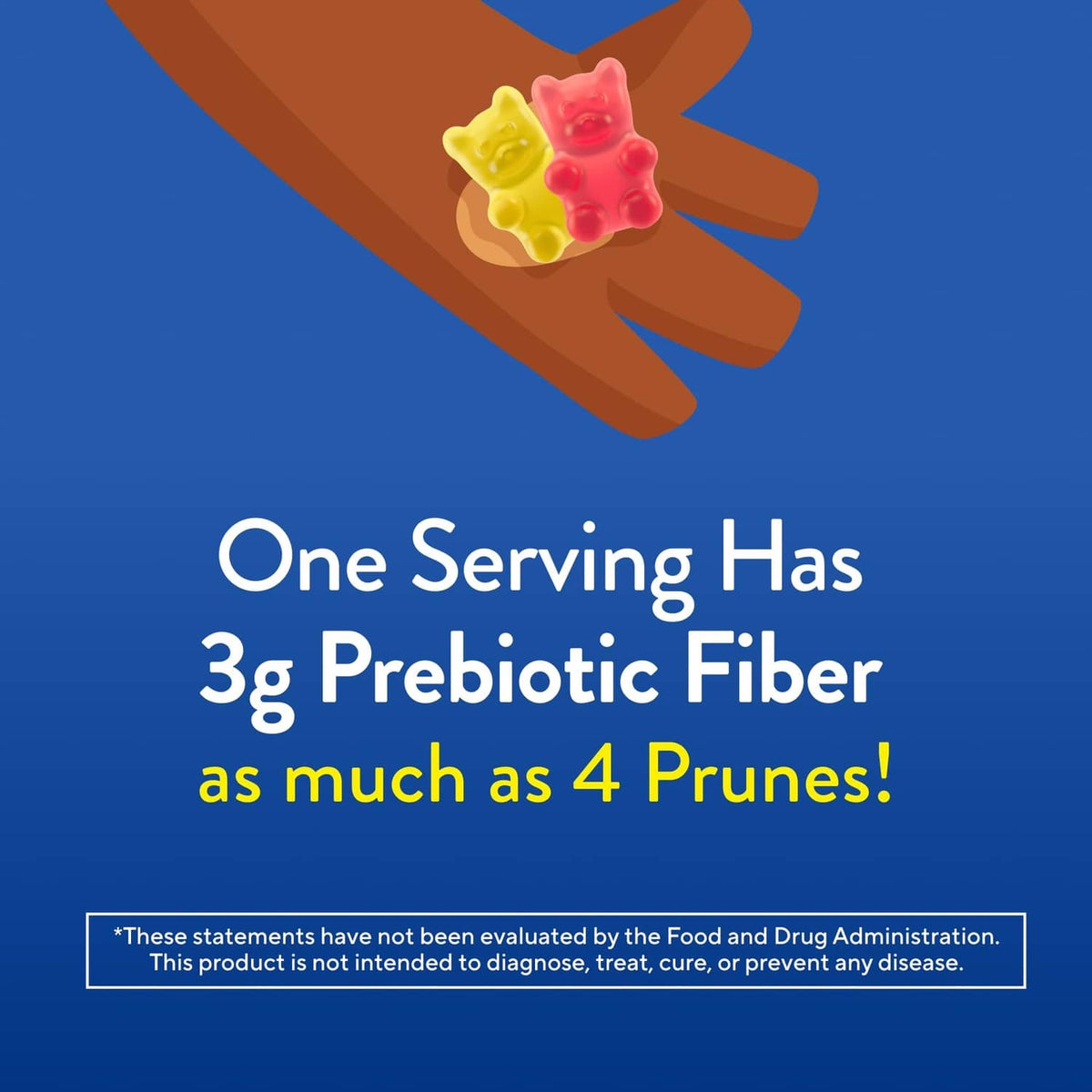 Multi-color gummy bear pieces, one serving with 3g prebiotic fiber