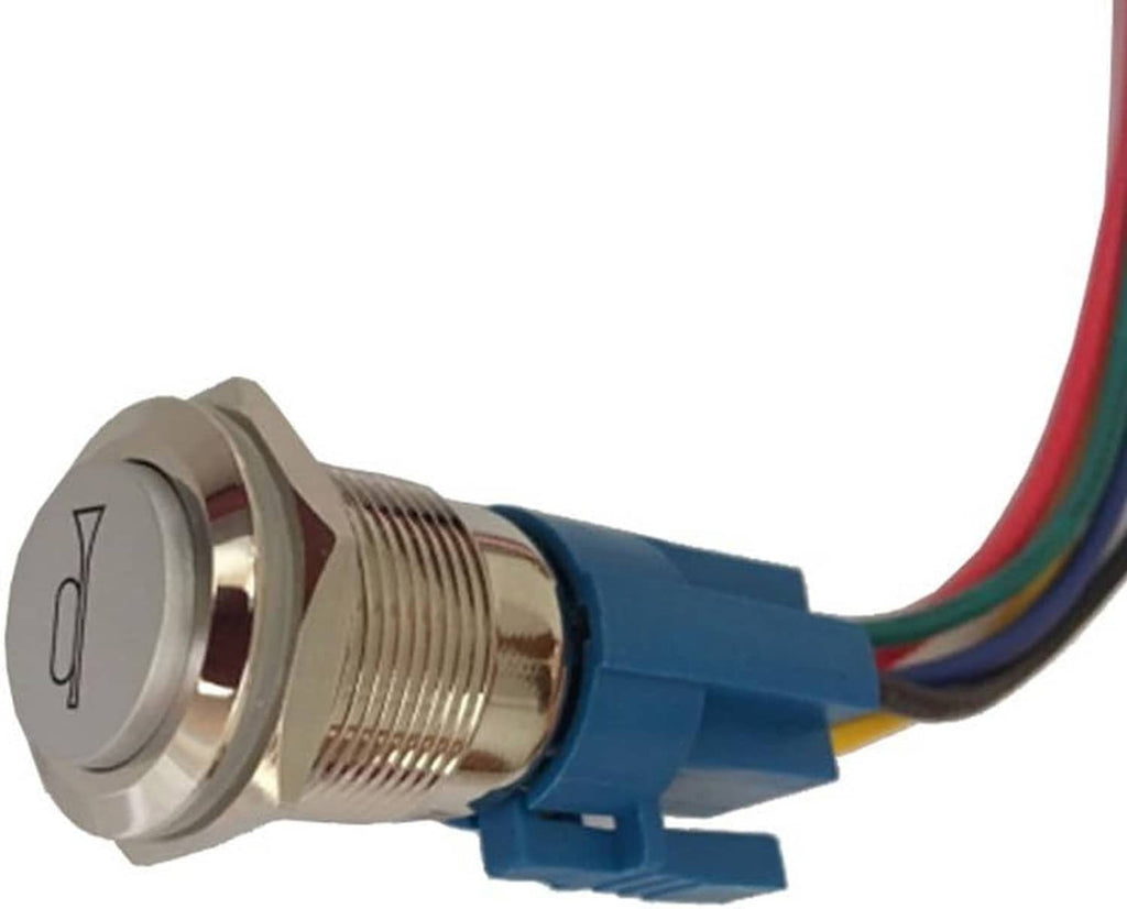 12V car LED horn push button switch rear terminal with blue connector and colored wires