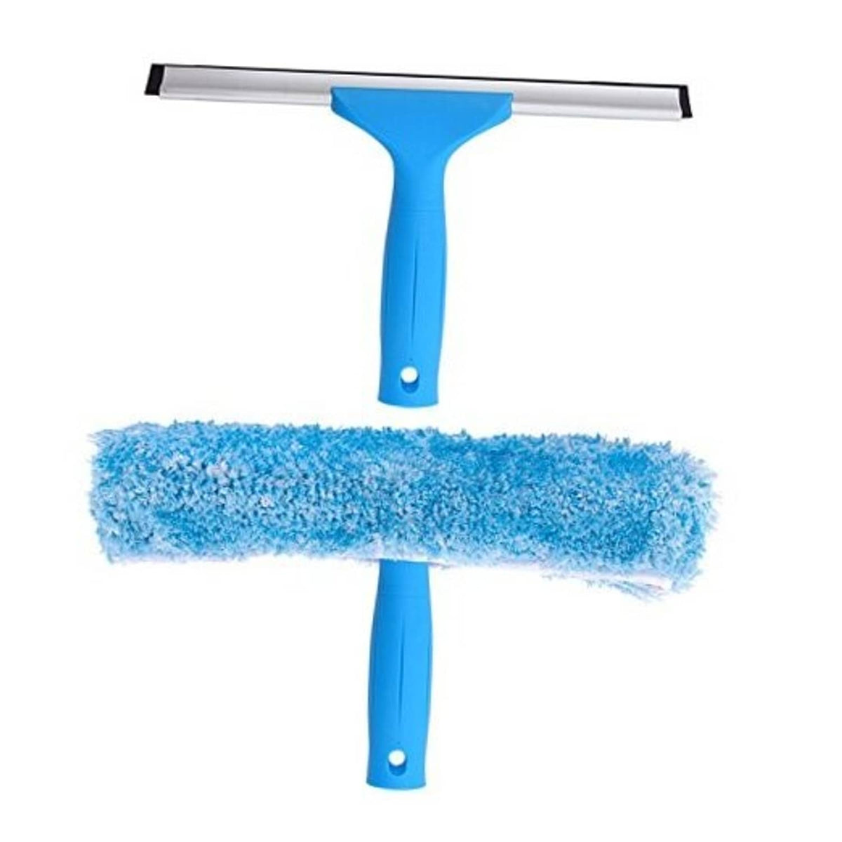 Blue window squeegee with microfiber scrub pad, 10-in window cleaning tool