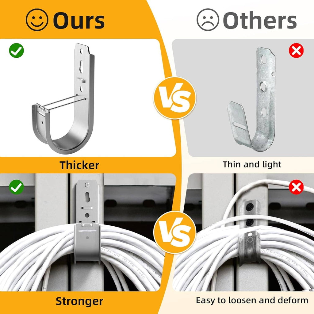 Galvanized steel J hook comparison with thicker mounting base and retainer clip
