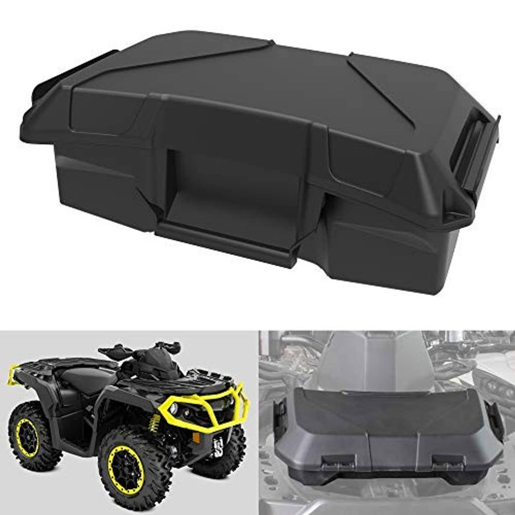 Dark gray/black ATV storage cargo box with side handle and vented end panel