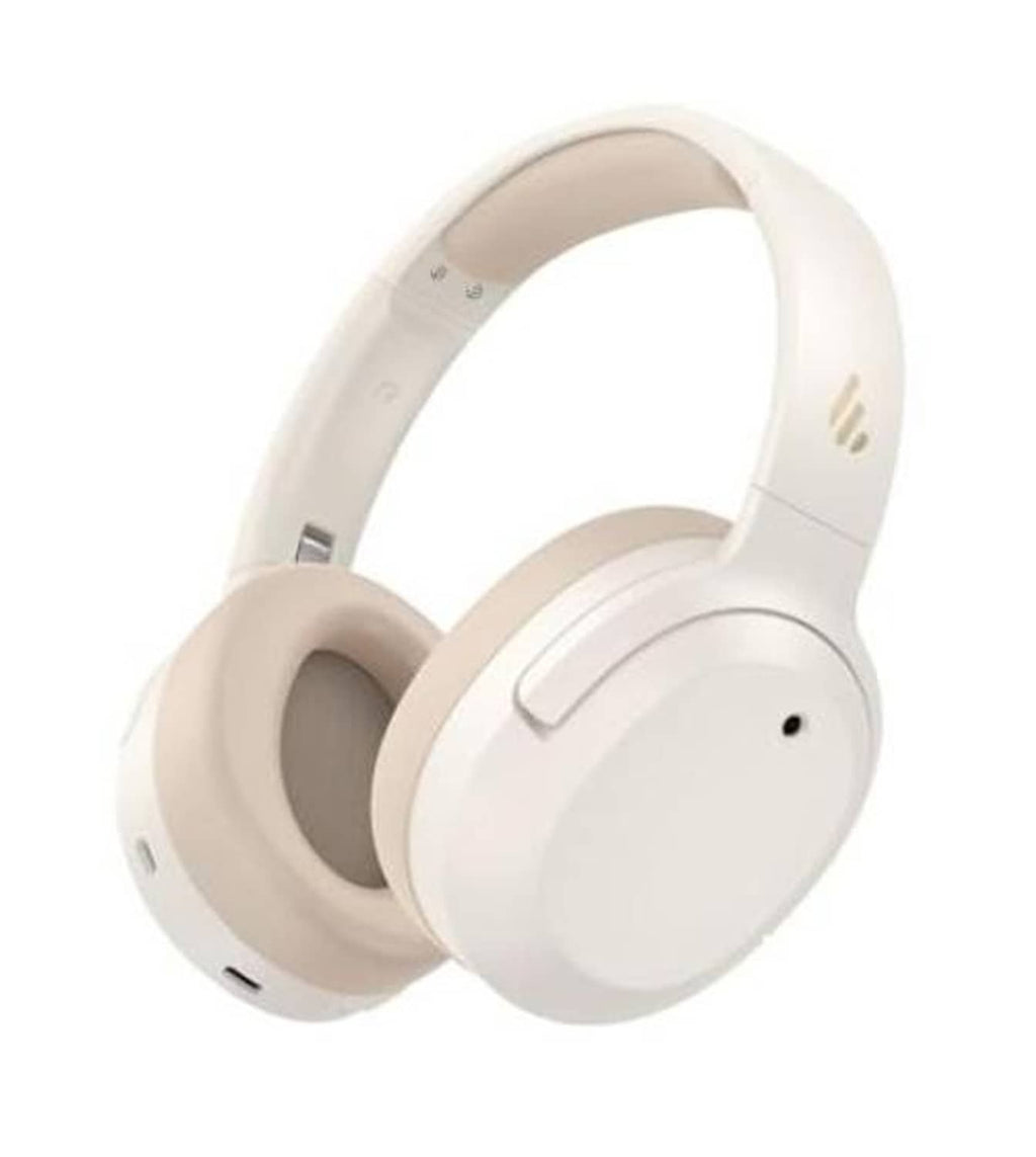 Ivory over-ear noise-cancelling headphones with cushioned ear cups and headband.