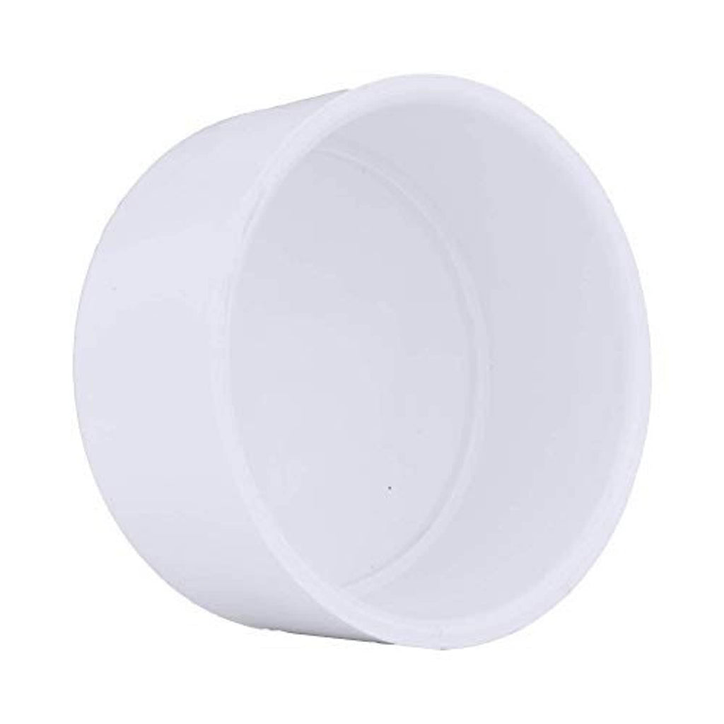 White PVC 4 in Sch 40 socket pressure cap, angled round view