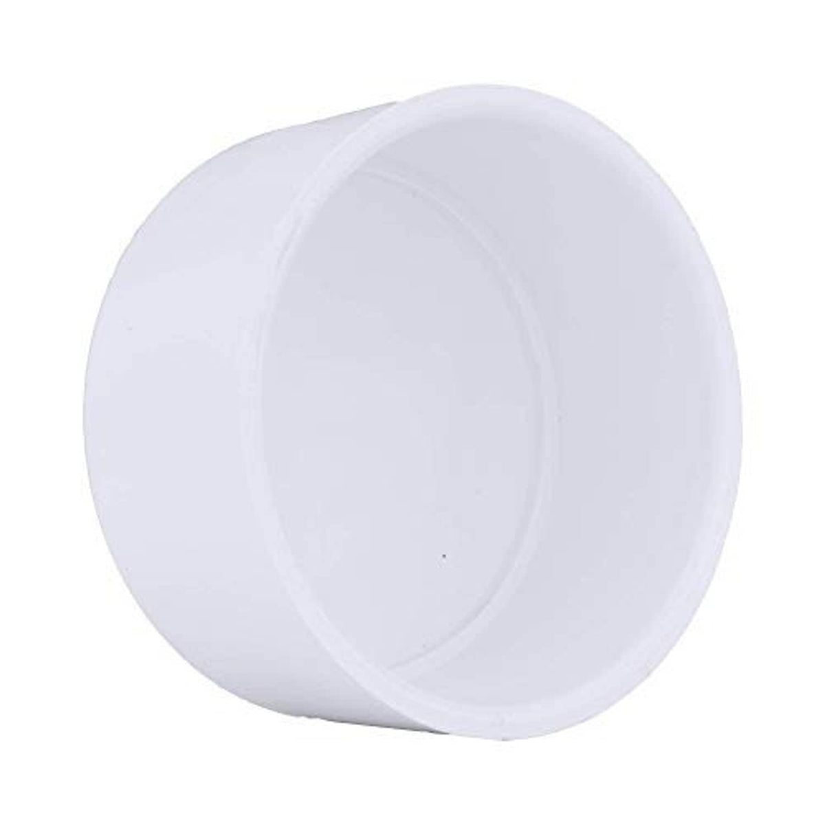 White PVC 4 in Sch 40 socket pressure cap, angled round view