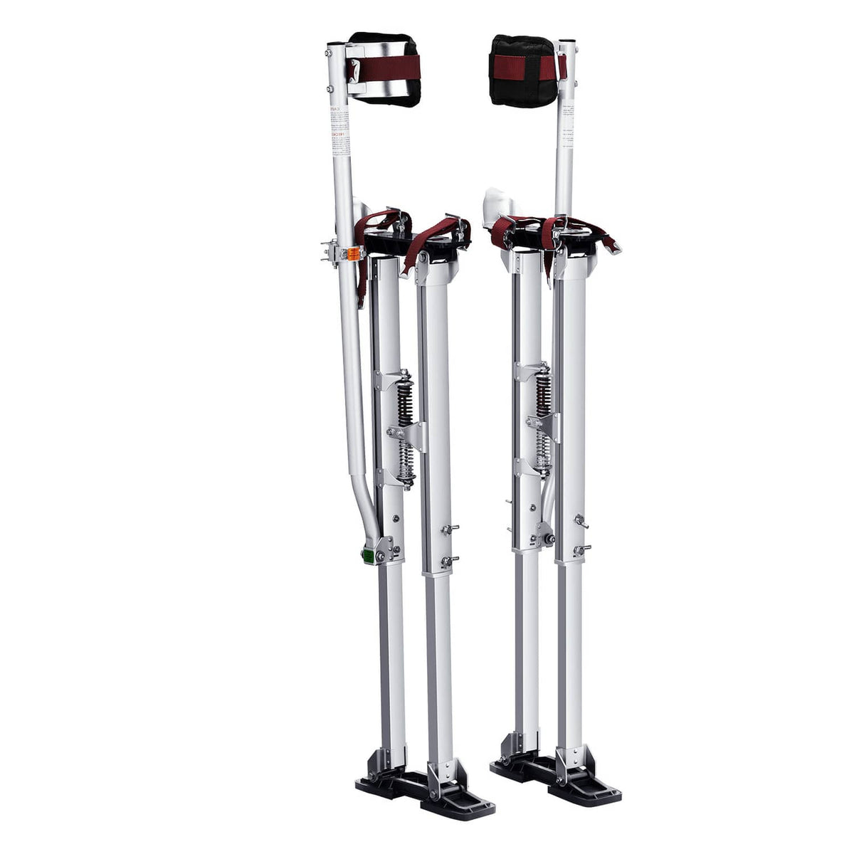 Adjustable aluminum painting stilts, two sets with foot platforms and red strap pads