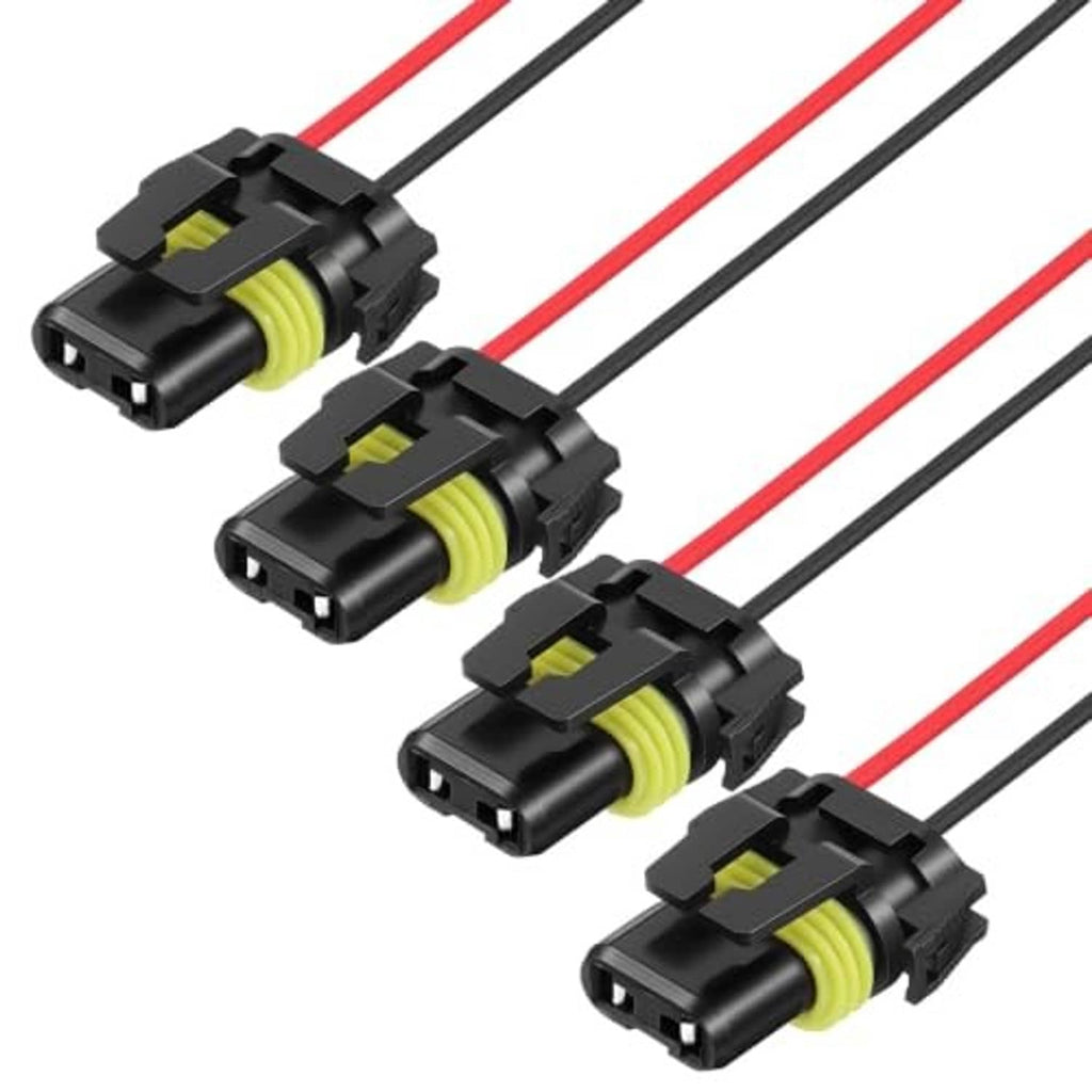 4-pack headlight wiring harness female plugs on red and black wire leads