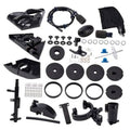 Pool vacuum head rebuild kit with black hoses, wheels, rings, and hardware components