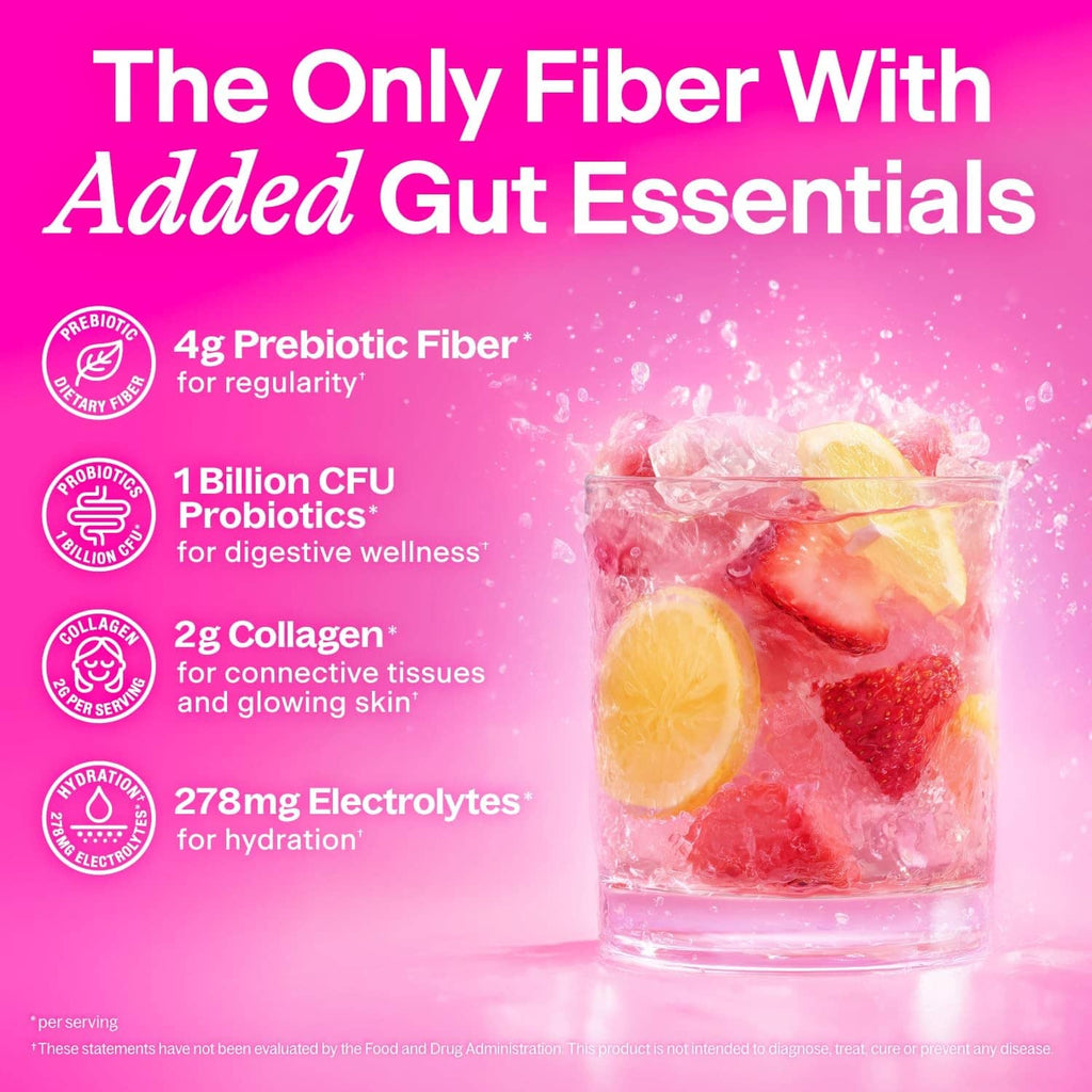 BelliWelli daily fiber + probiotics jar front with strawberry lemon and gut essentials