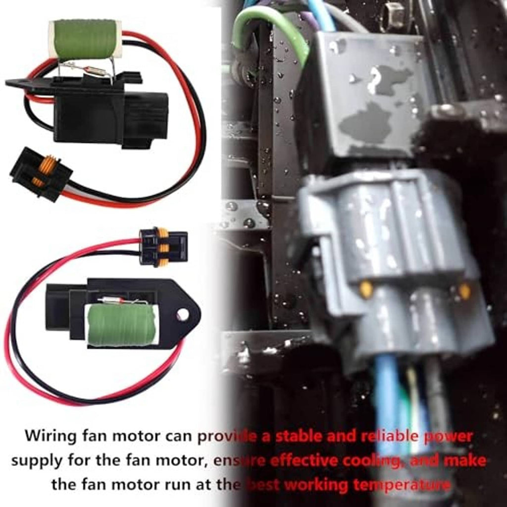 Radiator fan motor wiring harness set with green coil, black relay box, and leads