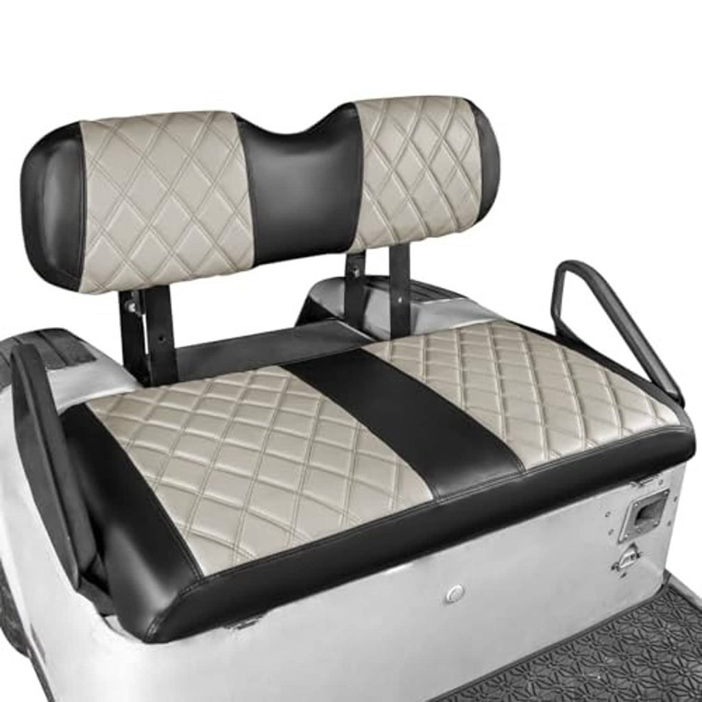 Golf cart seat cover set with oyster-gray diamond quilting and black padded side bolsters