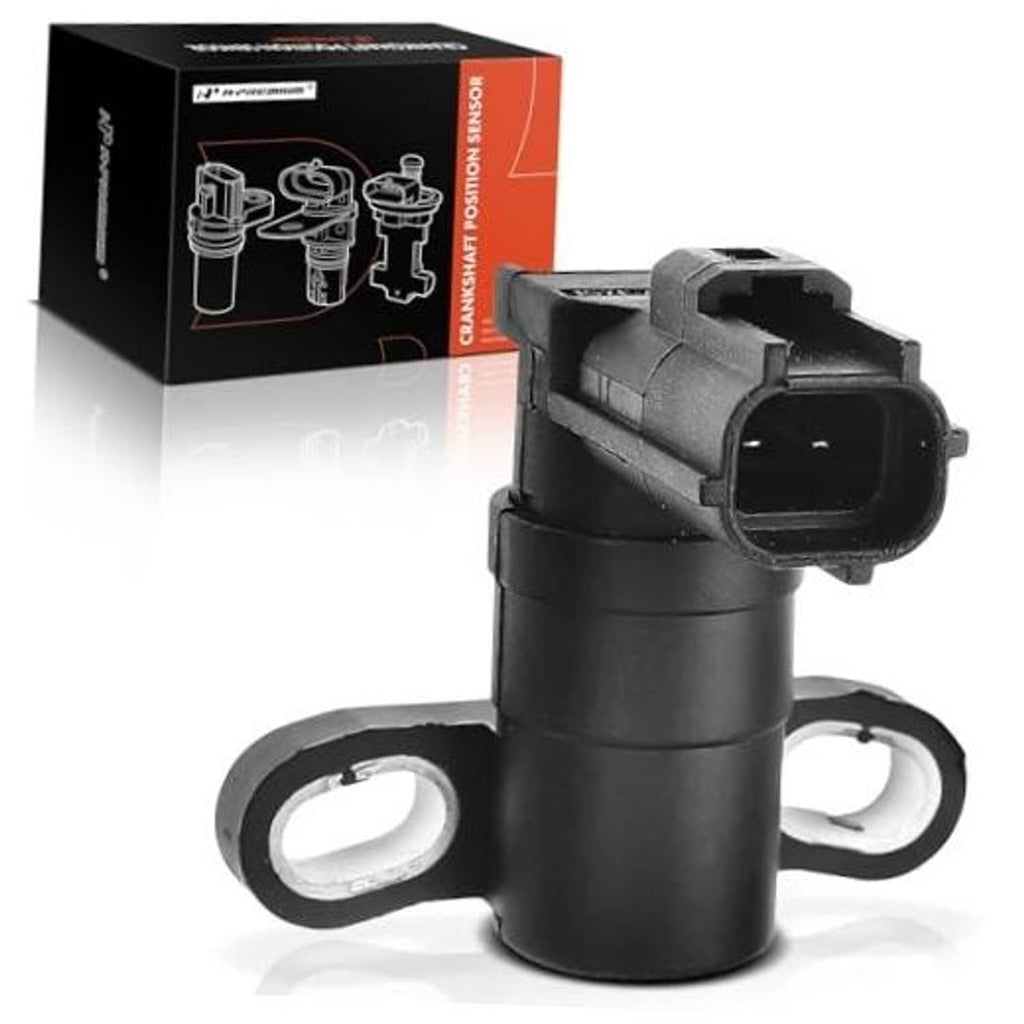 Dark plastic crankshaft position sensor with electrical connector and mounting loop