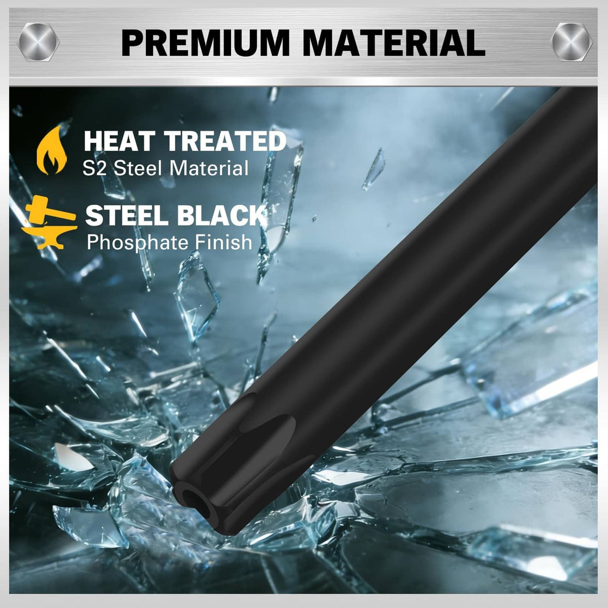Black Torx star Allen wrench with textured tip and S2 steel finish