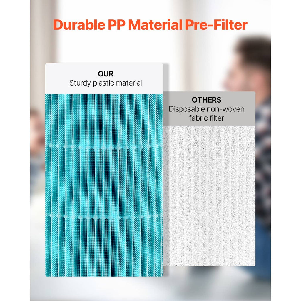 Blue pre-filter section made from PP plastic material with pleated mesh texture