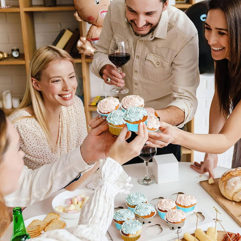 Disposable ramekins with lids holding cupcakes, served at a gathering