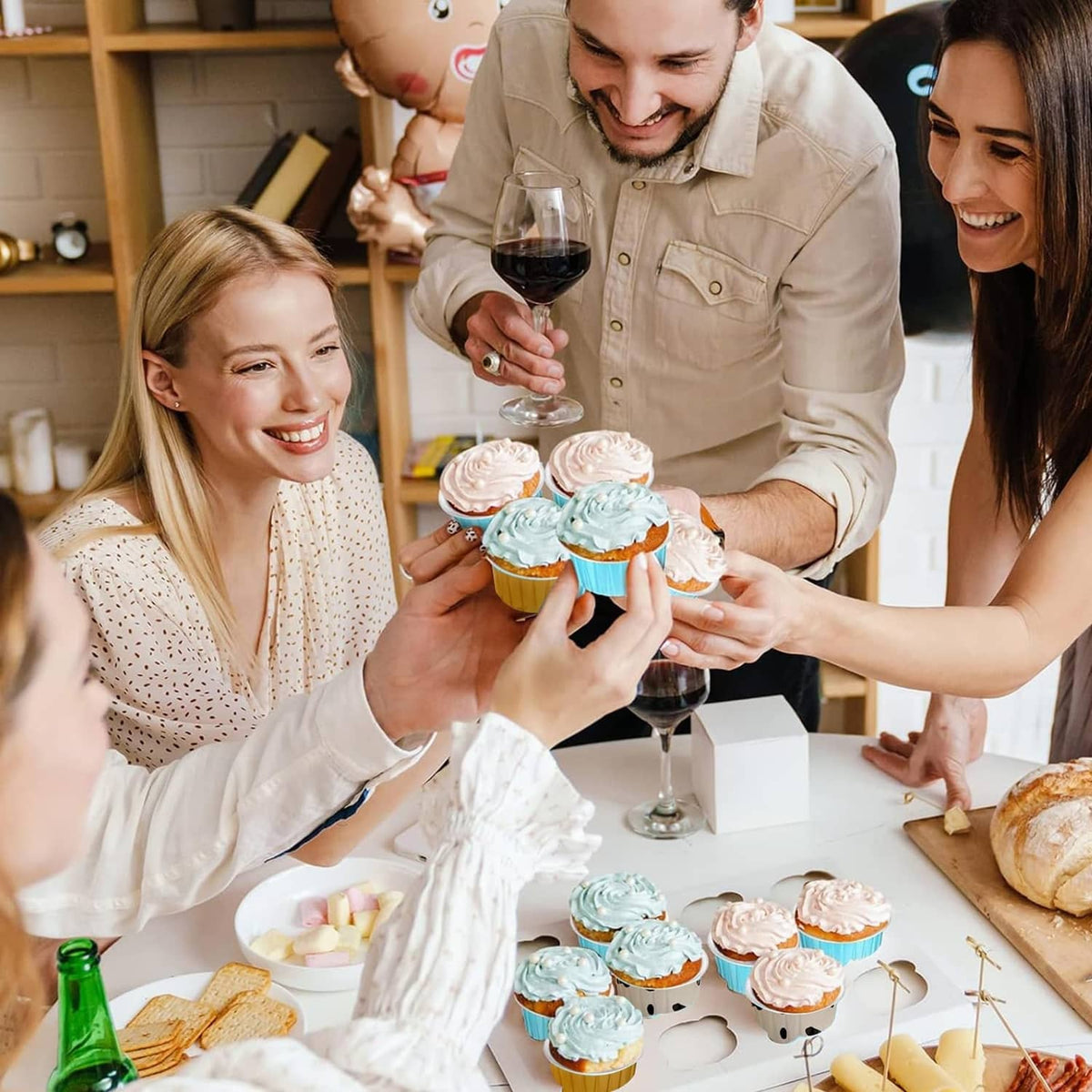 Disposable ramekins with lids holding cupcakes, served at a gathering