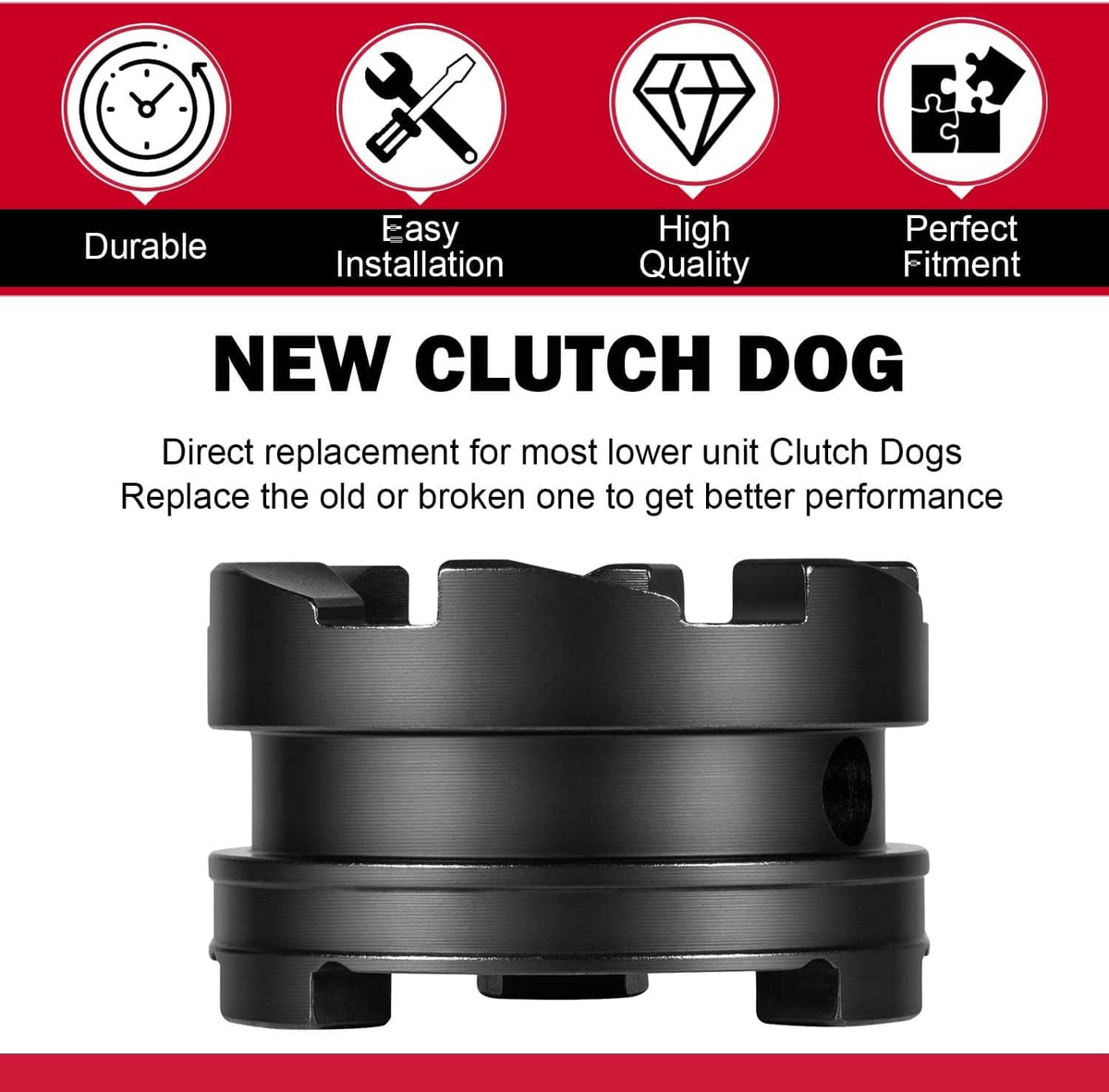 New black clutch dog replacement gear with wide rim and three reverse jaws