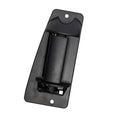 Black exterior door handle latch bezel with mounting holes, textured plastic
