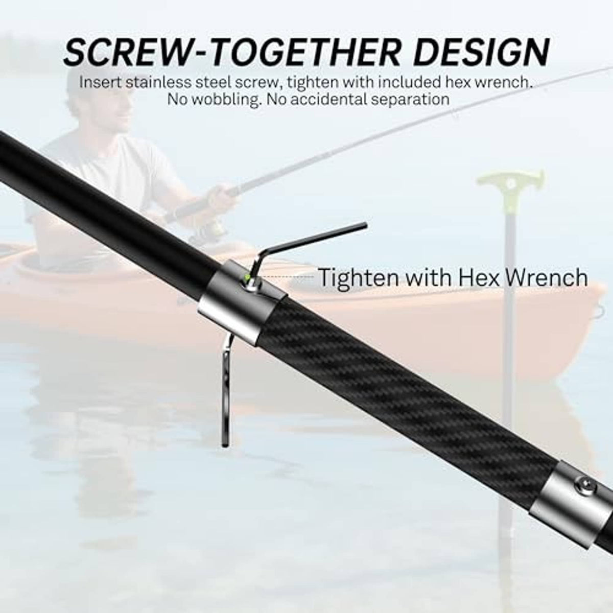 Black two-section anchor pole with screw-together connector and included hex wrench