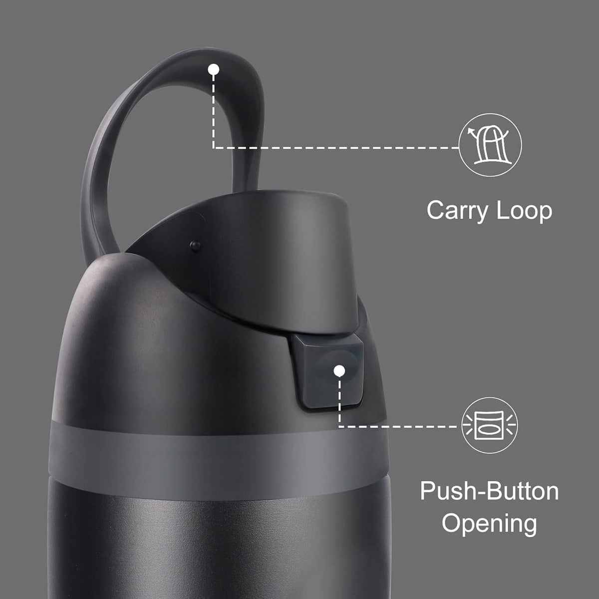 Dark gray replacement lid with carry loop and push-button opening