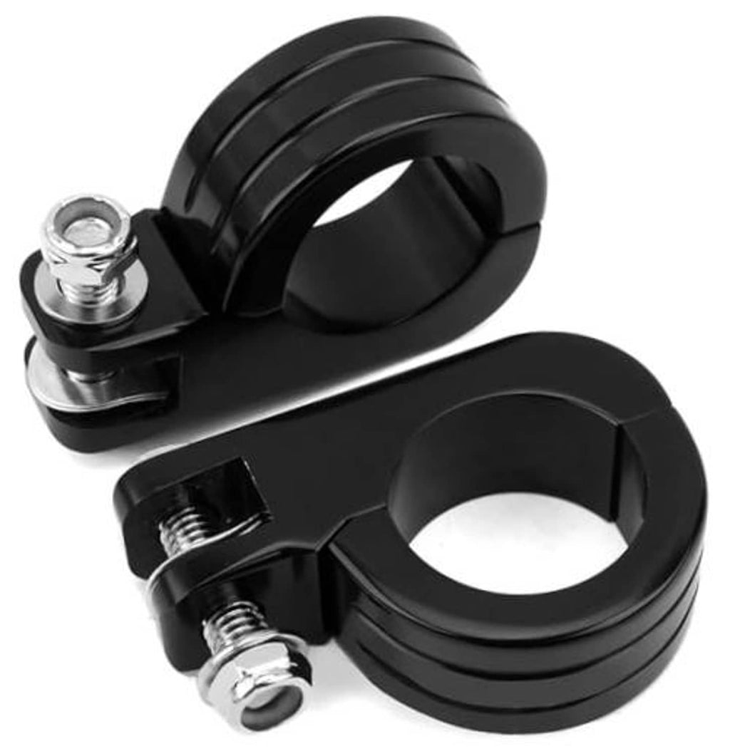 Black P-clamp mounting kit for highway foot pegs, with hardware and threaded bolts