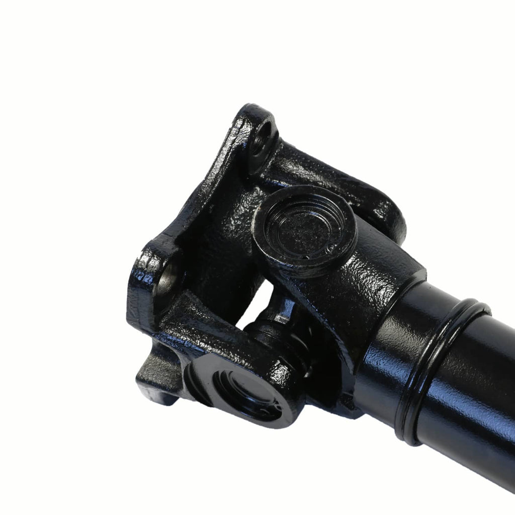 Front drive shaft bearing and yoke joint with bolt holes, textured black metal