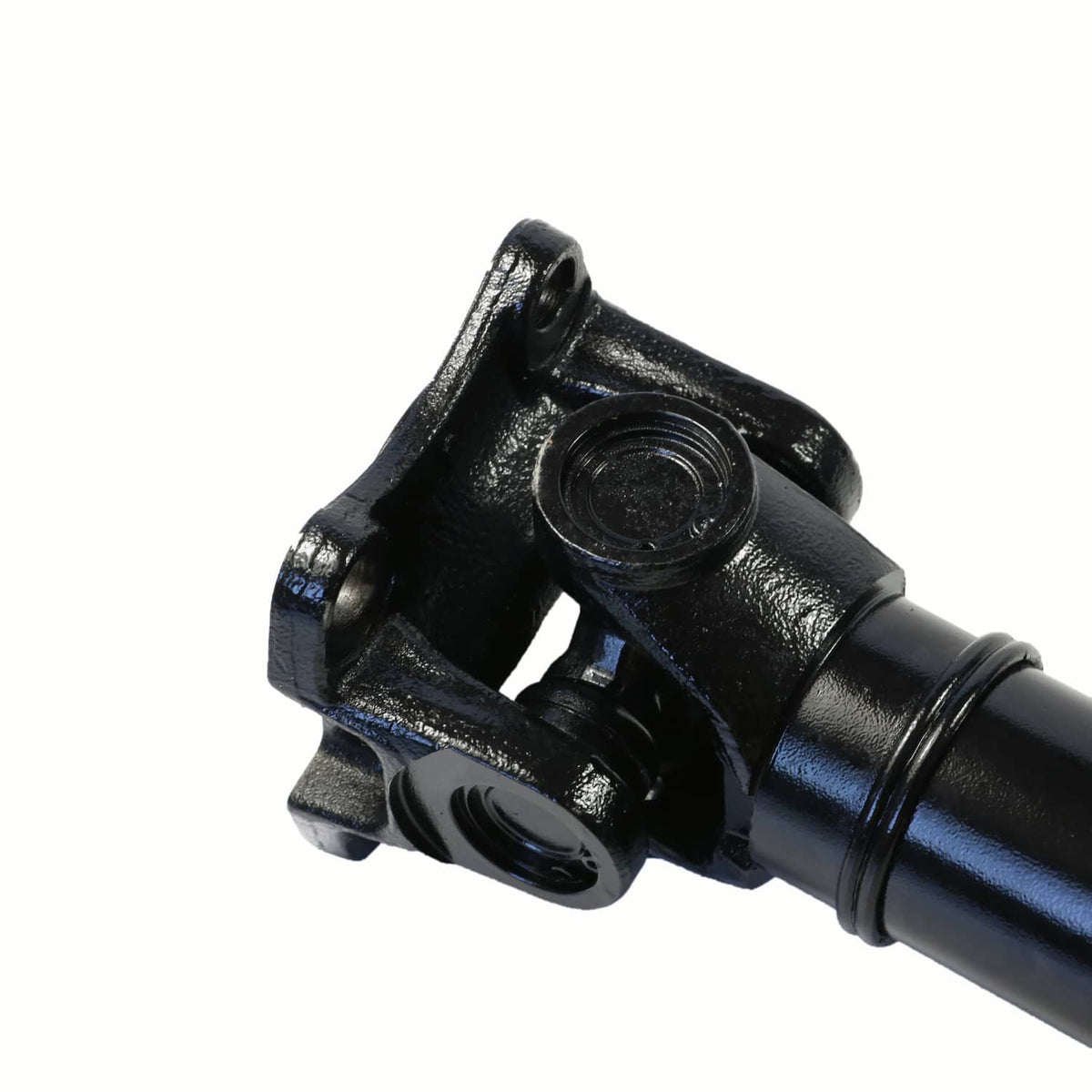 Front drive shaft bearing and yoke joint with bolt holes, textured black metal