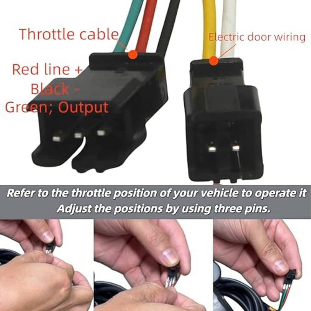 Black ebike full twist throttle connector with colored wires and two-pin plug.