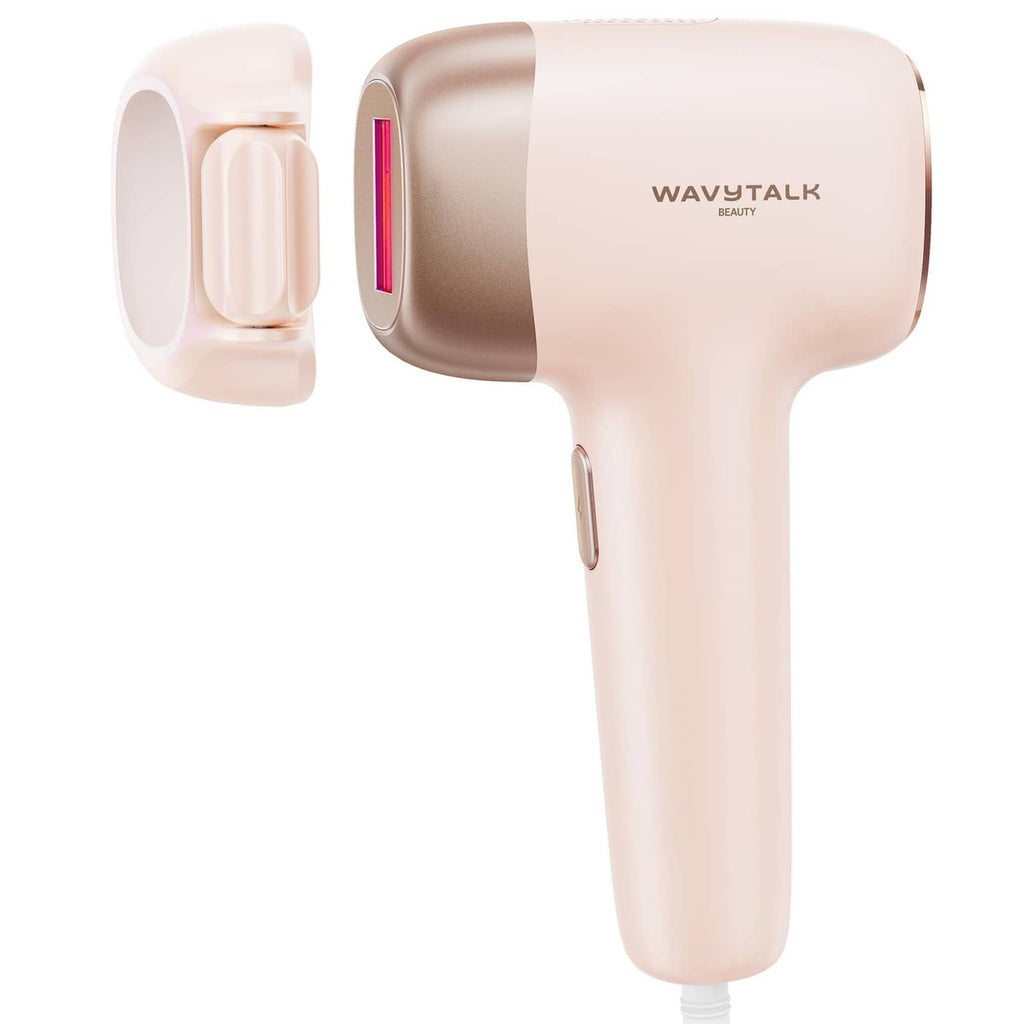 IPL hair removal device in white and pink, with precision roller head