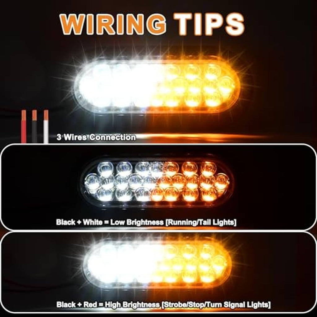 Oval LED strobe trailer light with amber/white modes, black housing and LED bulb cluster