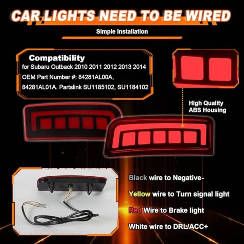 LED rear reflector light wiring guide diagram with labeled wires and compatibility info