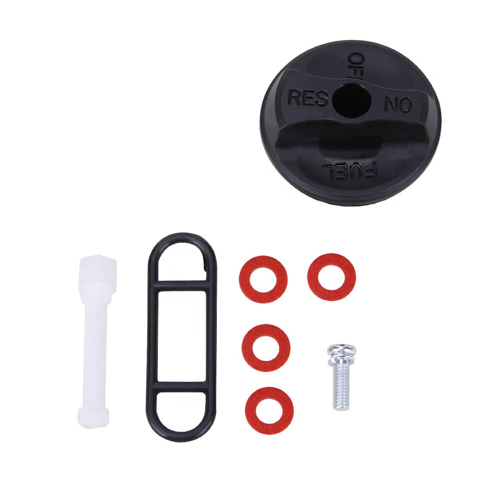 Fuel valve shut off petcock kit with black cap, gasket washers, bracket and white tube