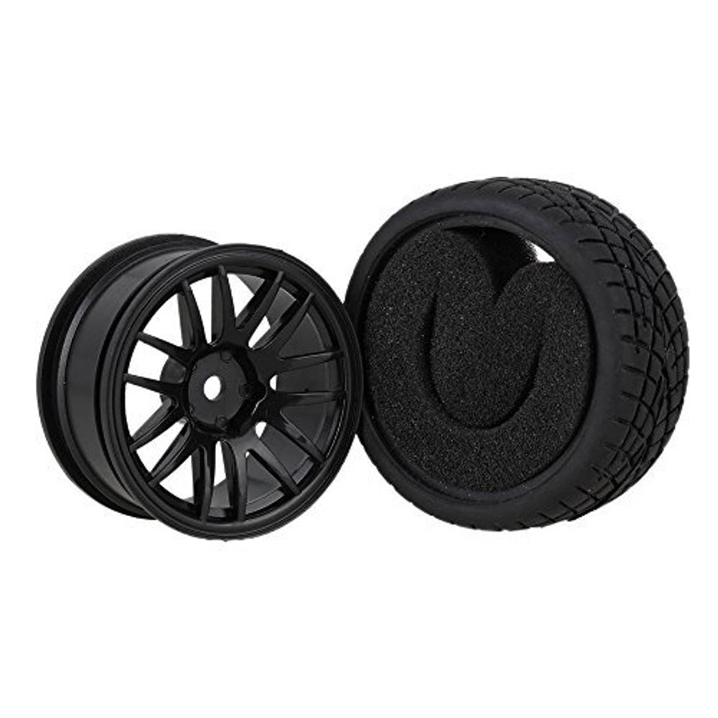 Black 14-spoke wheel rim with black tread tire and foam insert