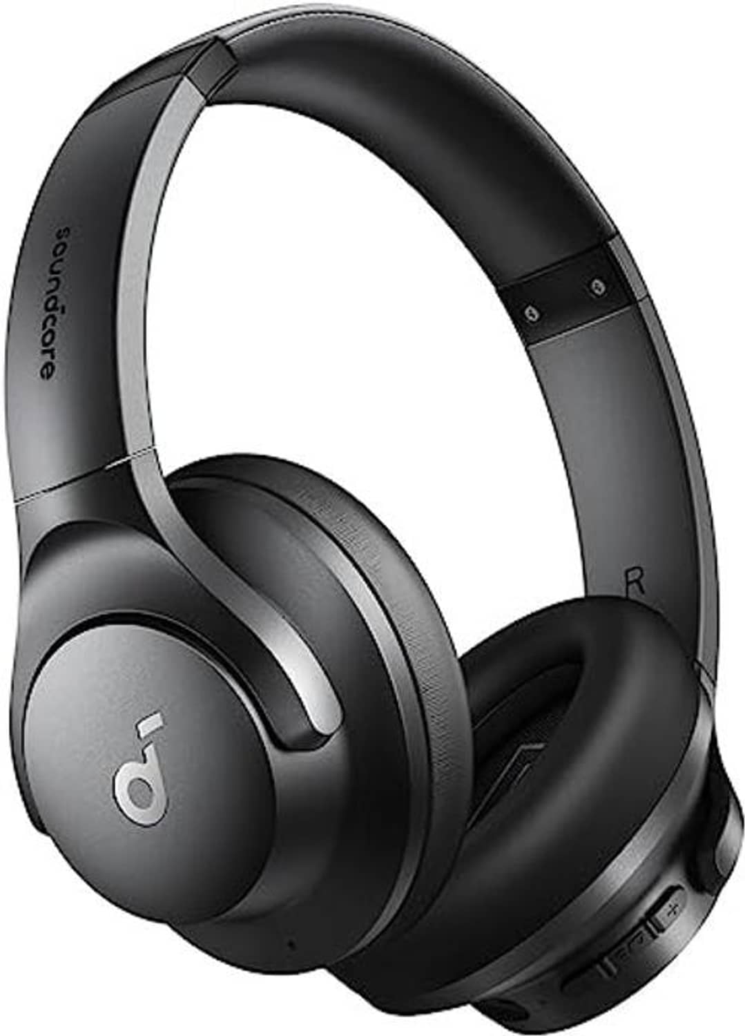 Black over-ear headphones with padded ear cushions and right ear marked R