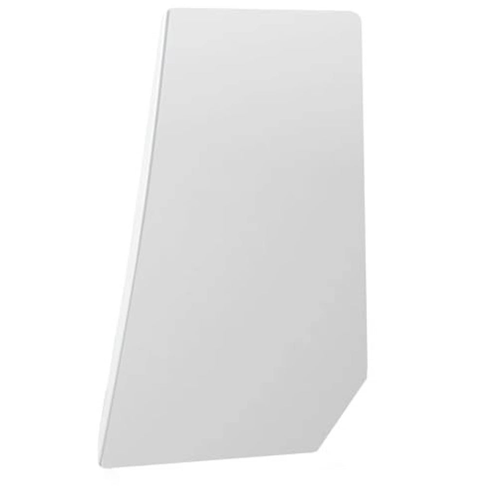 White fuel filler door cap cover, smooth rectangular panel with rounded corners