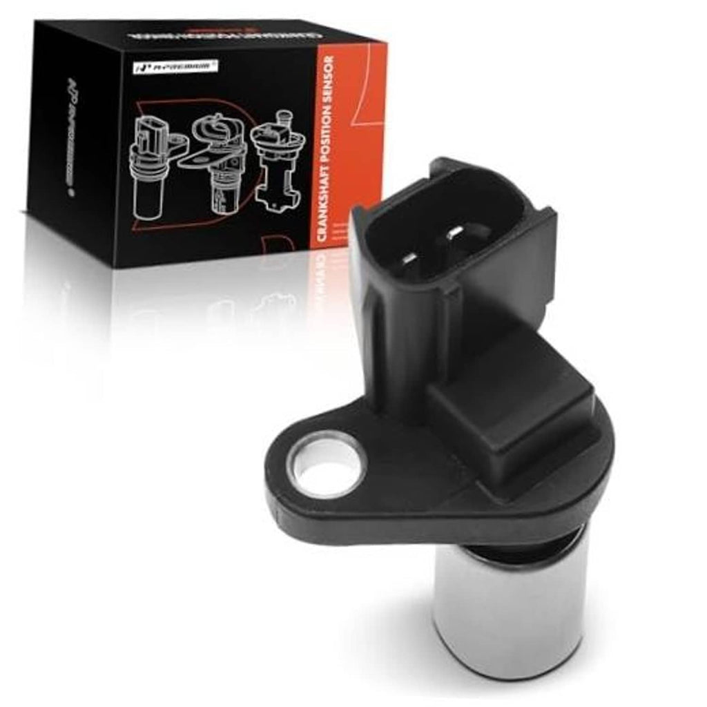 Crankshaft position sensor with black 2-pin connector and metal mounting base