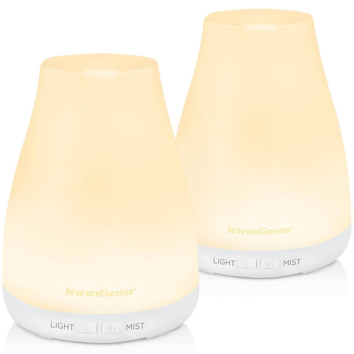 White essential oil diffuser set of two, with mist and light control base