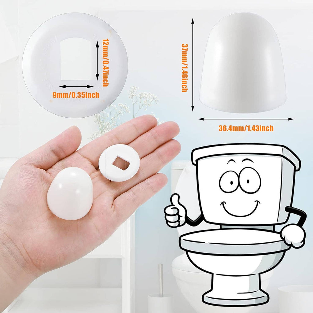 Set of white plastic push-on toilet bolt caps with round cove covers