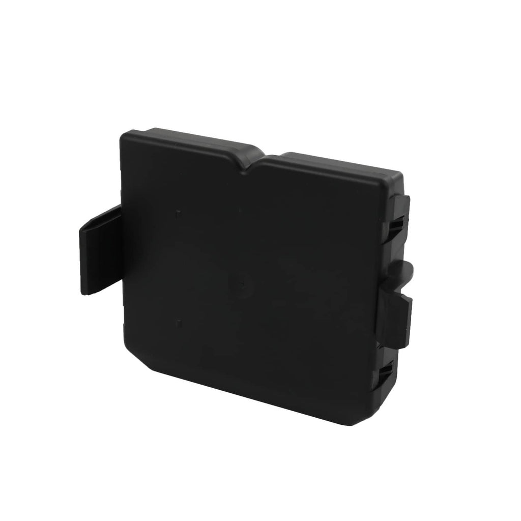 Rear liftgate control module end view with black latch clips and smooth face panel