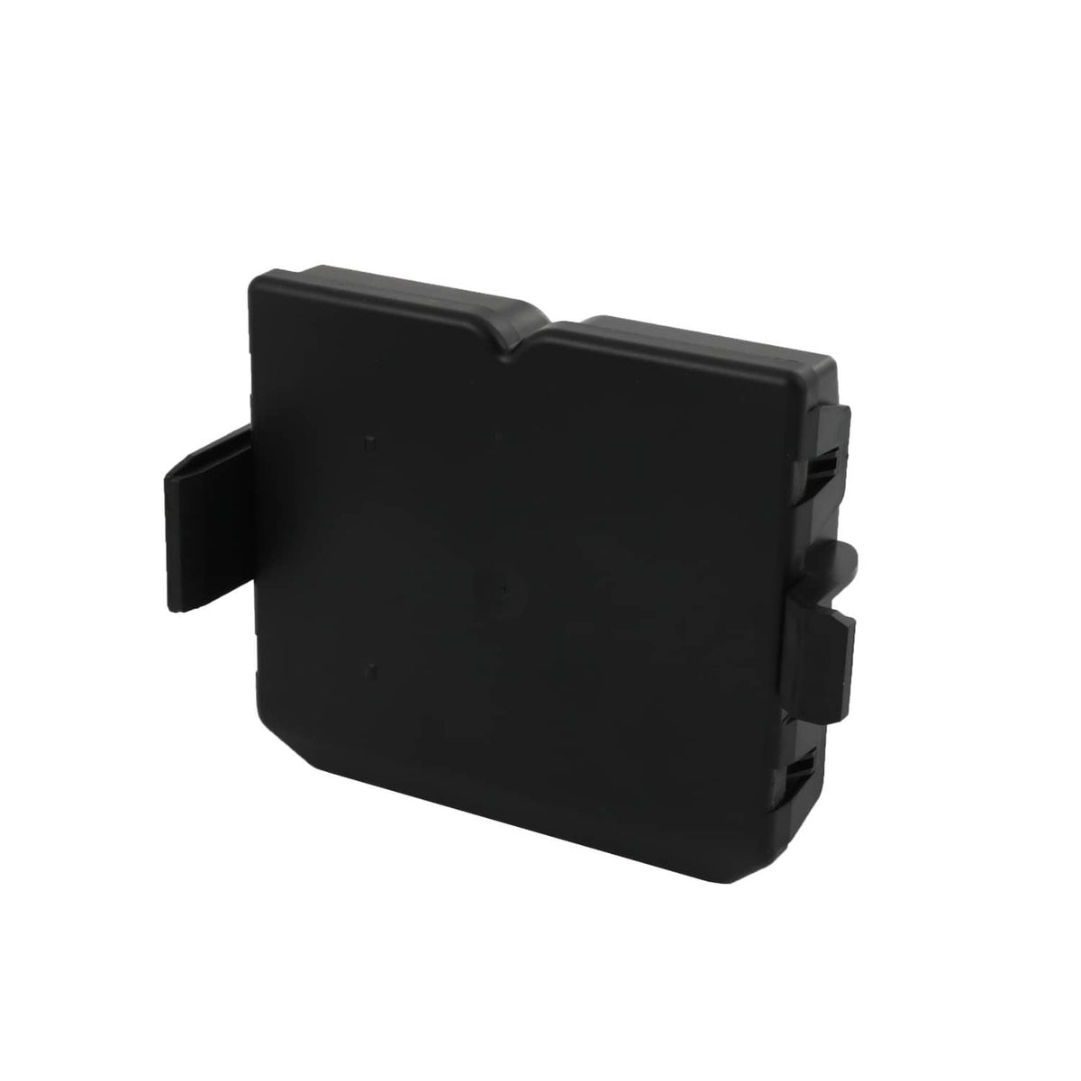 Rear liftgate control module end view with black latch clips and smooth face panel