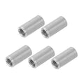 Round knurled connector nuts, silver metal, with visible internal threads