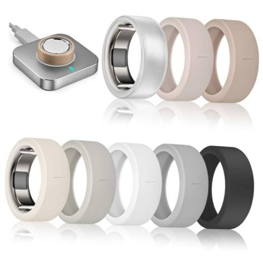 Set of silicone ring covers in beige, white, and dark tones