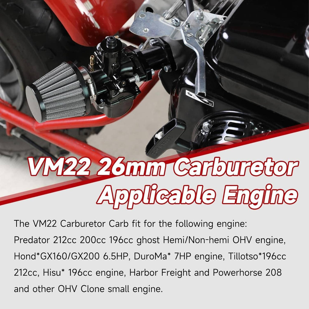 Close-up of black carburetor with air filter mounted on small engine