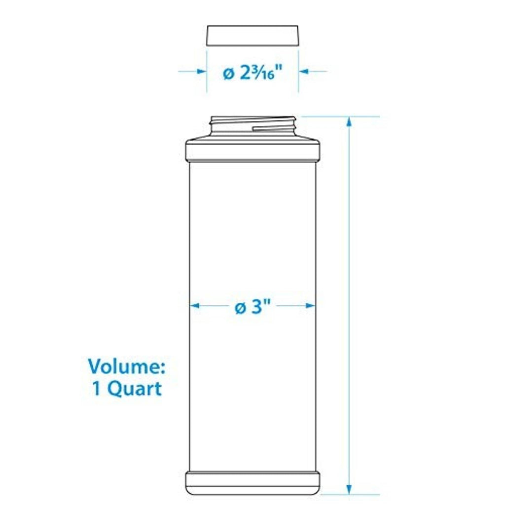 Container size guide: 3 in dia, 2 3/16 in top, 1 qt wide-mouth