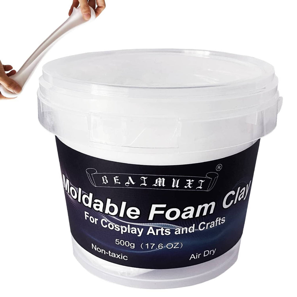 White air-dry foam clay tub with clear lid for cosplay arts and crafts, 500g