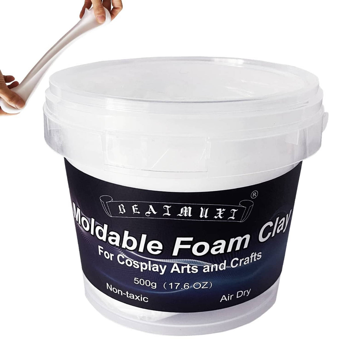 White air-dry foam clay tub with clear lid for cosplay arts and crafts, 500g