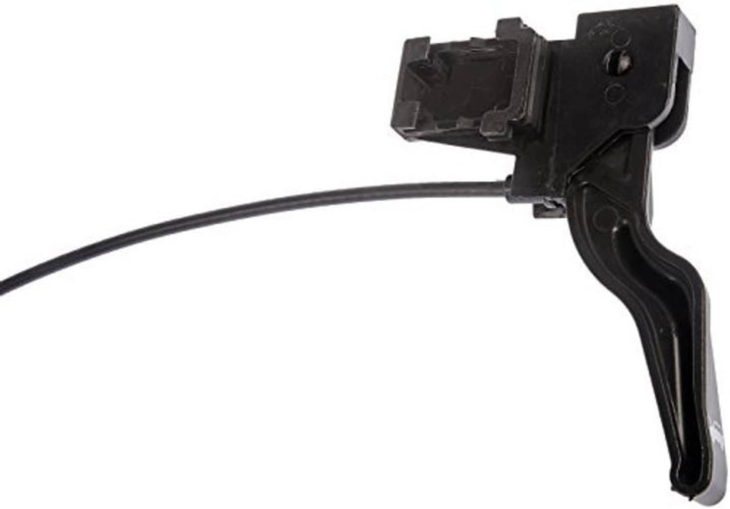 Hood release cable with black plastic latch handle and release lever