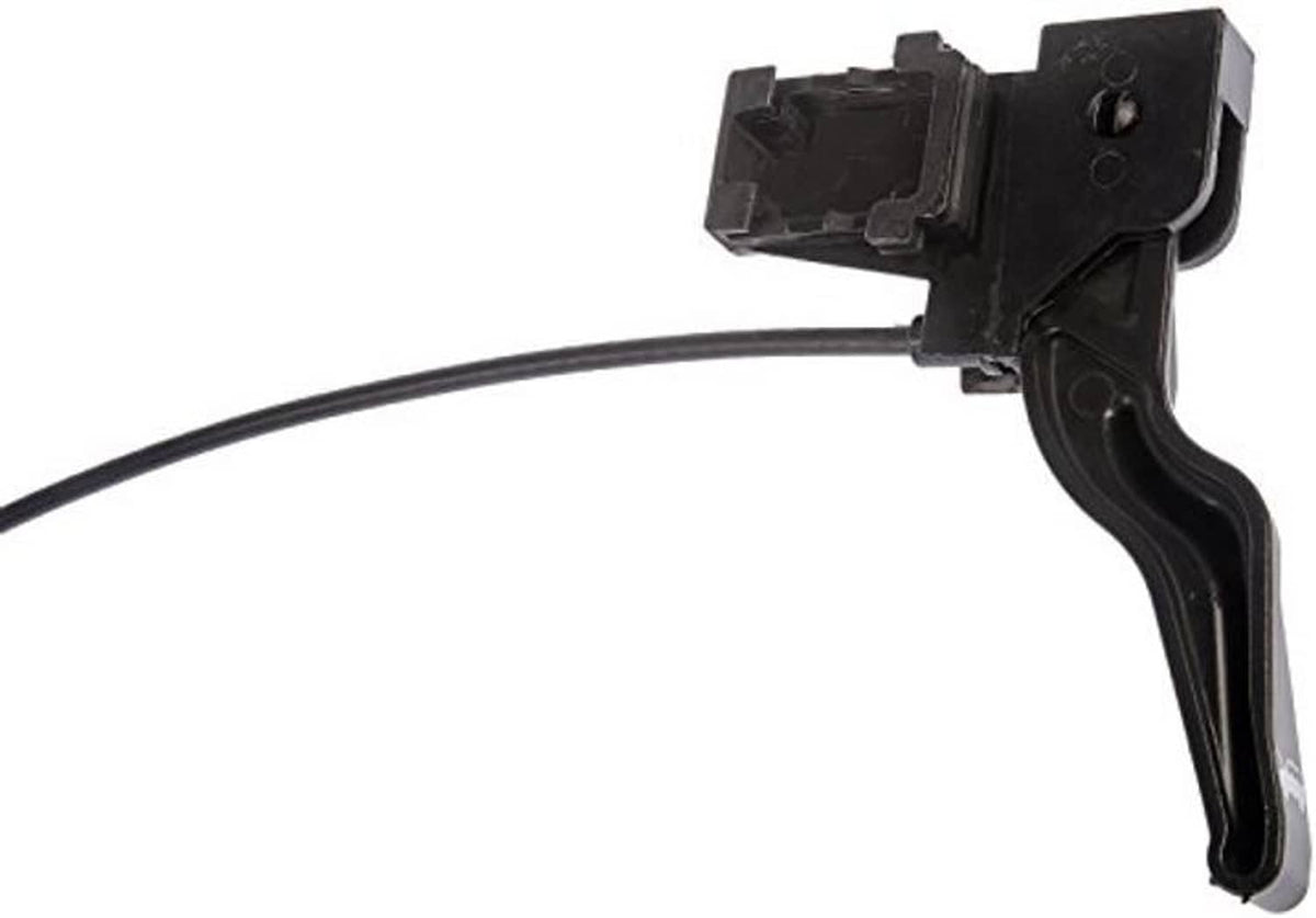 Hood release cable with black plastic latch handle and release lever