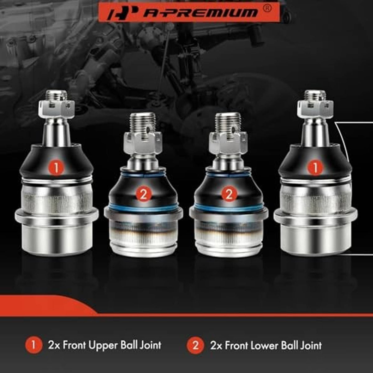 Set of front upper and lower ball joints: two upper and two lower with boots