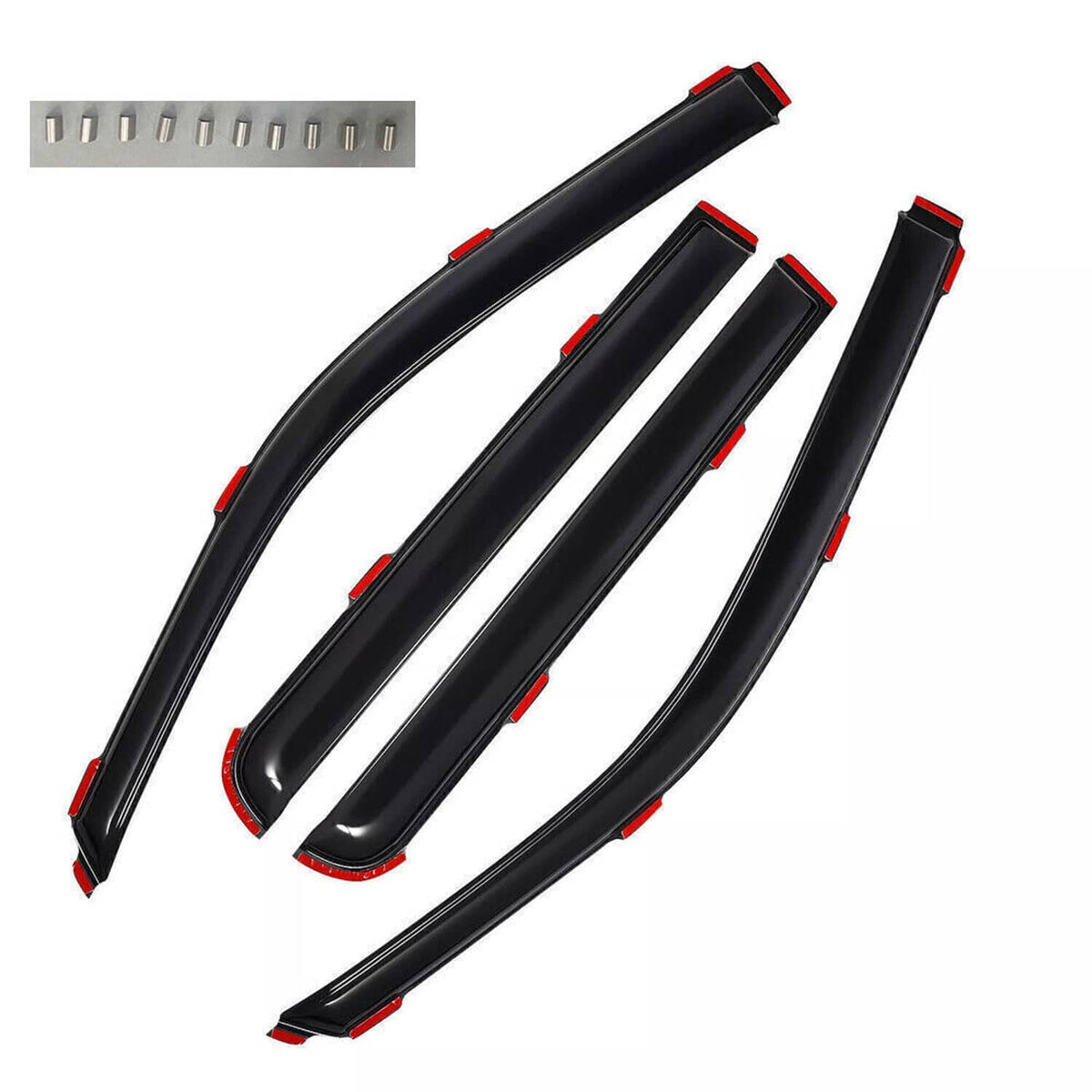 Set of black in-channel window vent visors with red clip accents