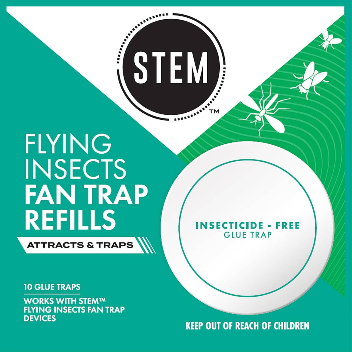 STEM flying insect fan trap refills box with circular insecticide-free glue trap